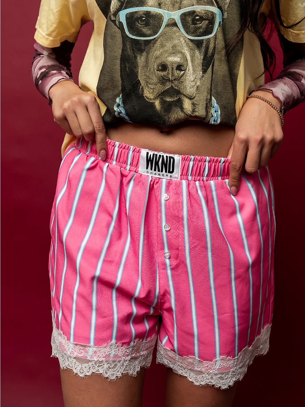WKNDchasers Sugar Rush Boxer Shorts pink with lace size Medium
